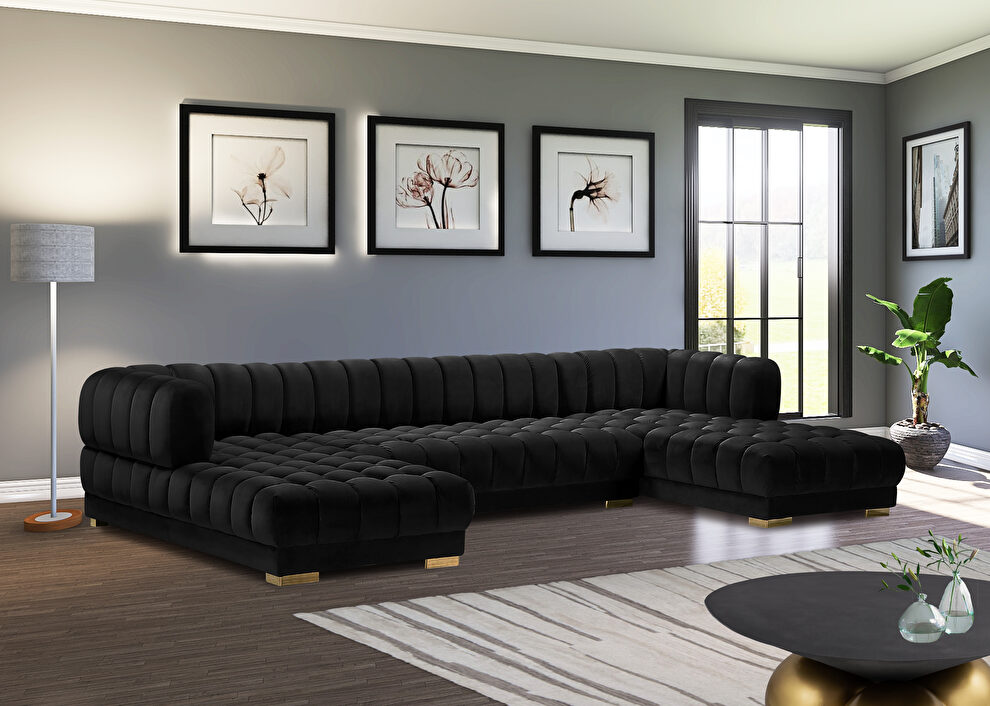 3pcs black velvet low-profile contemporary sectional by Meridian