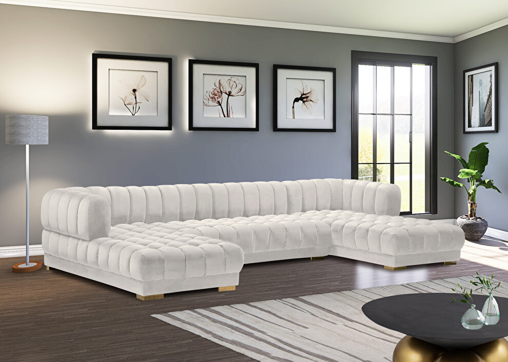 3pcs cream velvet low-profile contemporary sectional by Meridian