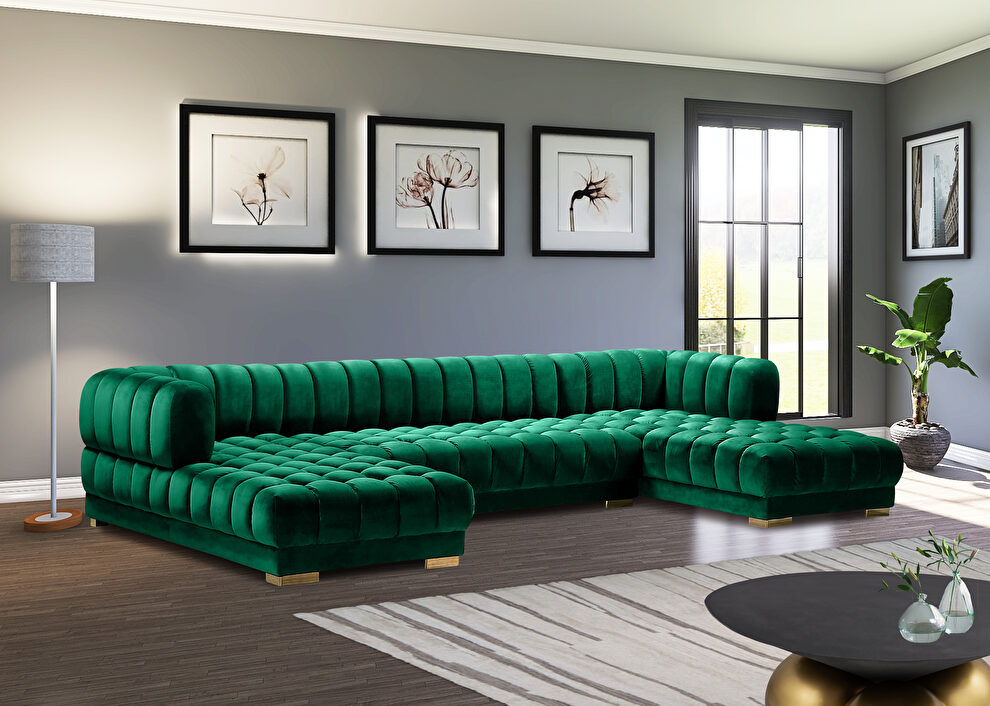 3pcs green velvet low-profile contemporary sectional by Meridian