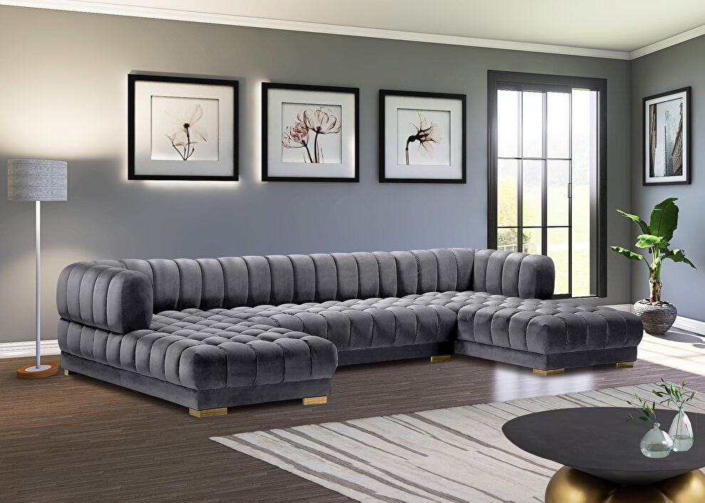 3pcs gray velvet low-profile contemporary sectional by Meridian