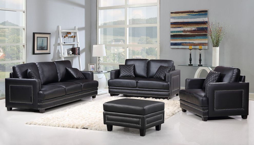 Nailhead trim design black contemporary sofa by Meridian