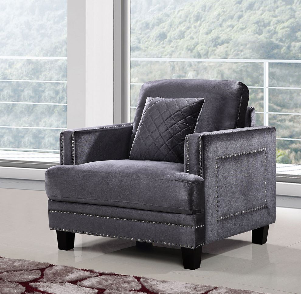 Nailhead trim design contemporary gray chair by Meridian