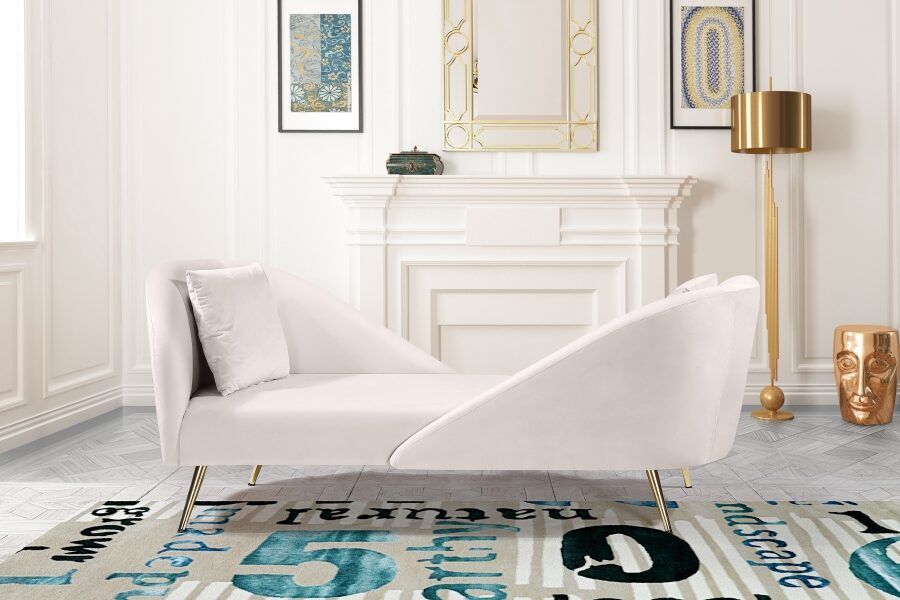 Double-back chaise in cream velvet by Meridian