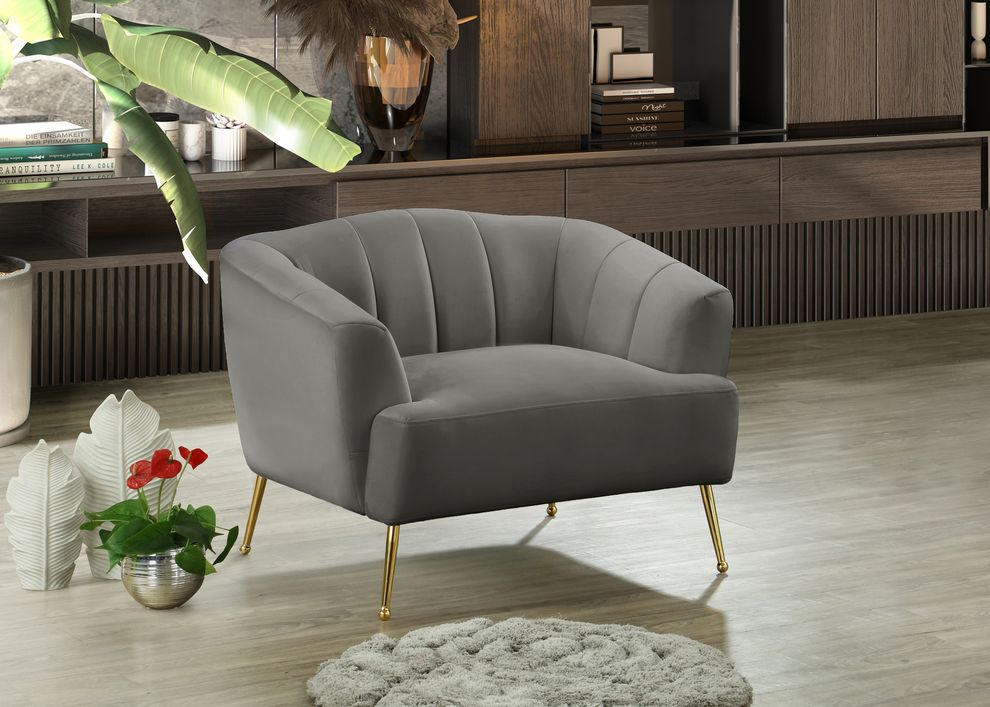 Gray velvet contemporary chair w/ golden legs by Meridian