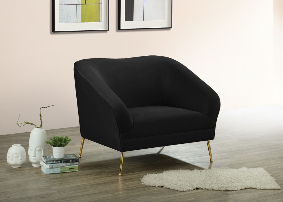 Elegant & sleek black velvet contemporary chair by Meridian