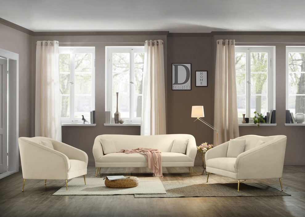 Elegant & sleek cream velvet contemporary sofa by Meridian