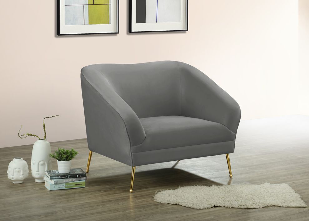 Elegant & sleek gray velvet contemporary chair by Meridian