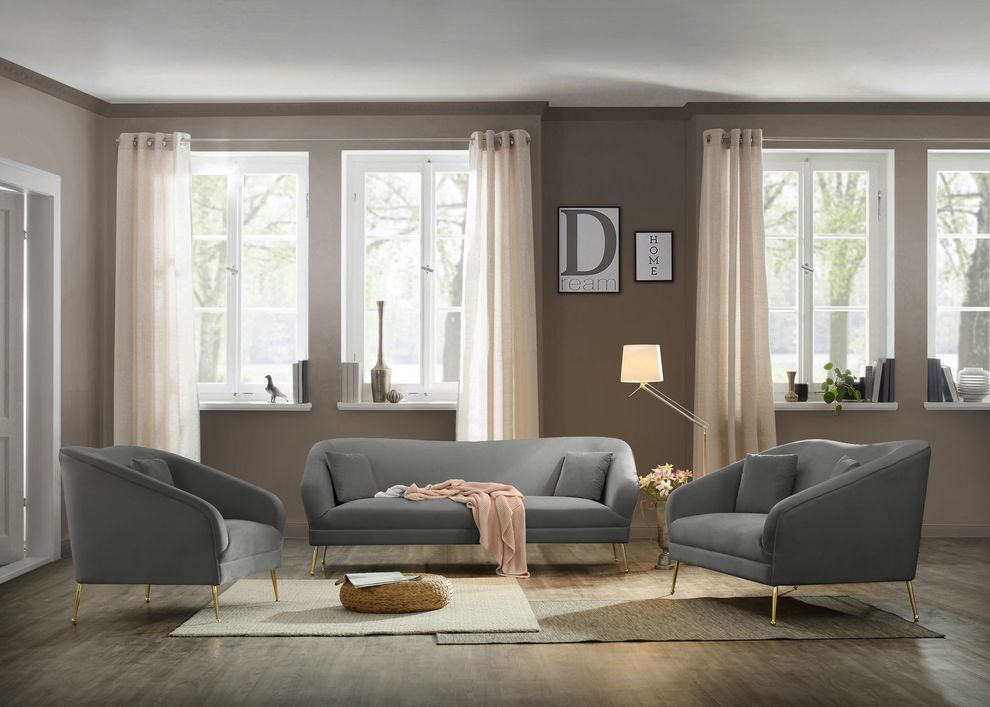 Elegant & sleek gray velvet contemporary sofa by Meridian