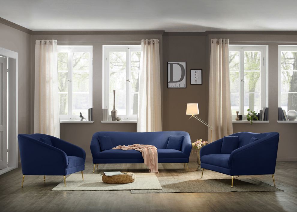 Elegant & sleek navy velvet contemporary sofa by Meridian