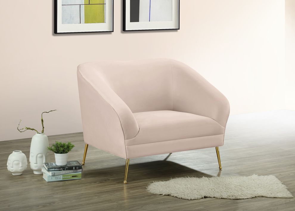 Elegant & sleek pink velvet contemporary chair by Meridian