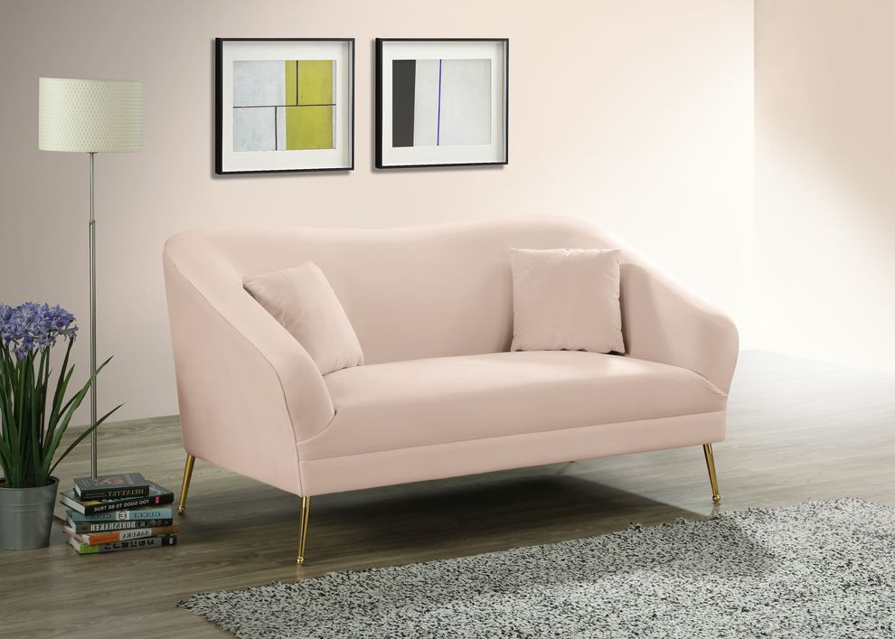Elegant & sleek pink velvet contemporary loveseat by Meridian