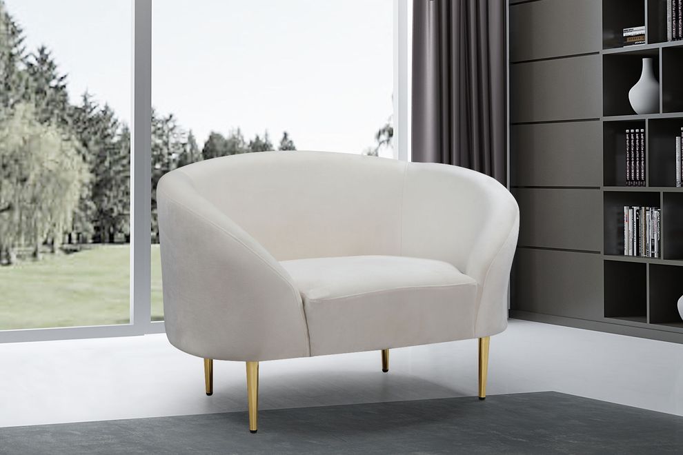 Cream velvet curved design modern chair by Meridian