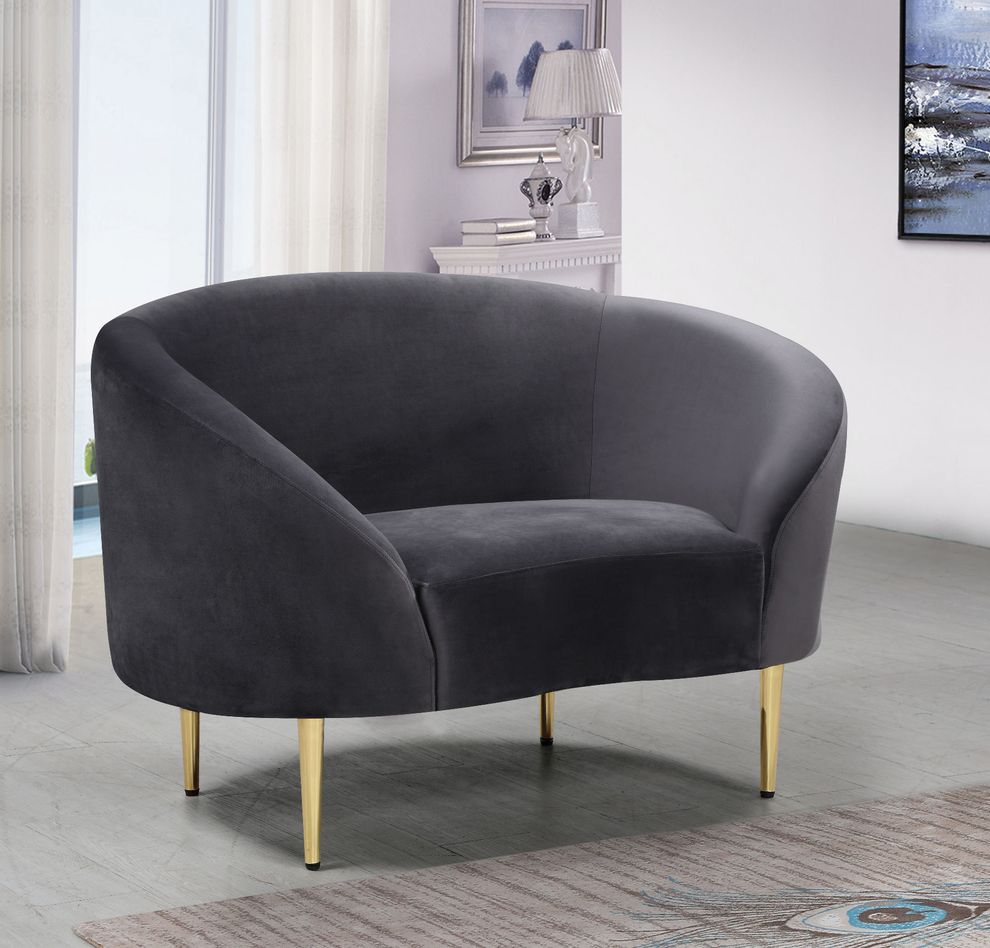 Gray velvet curved design modern chair by Meridian