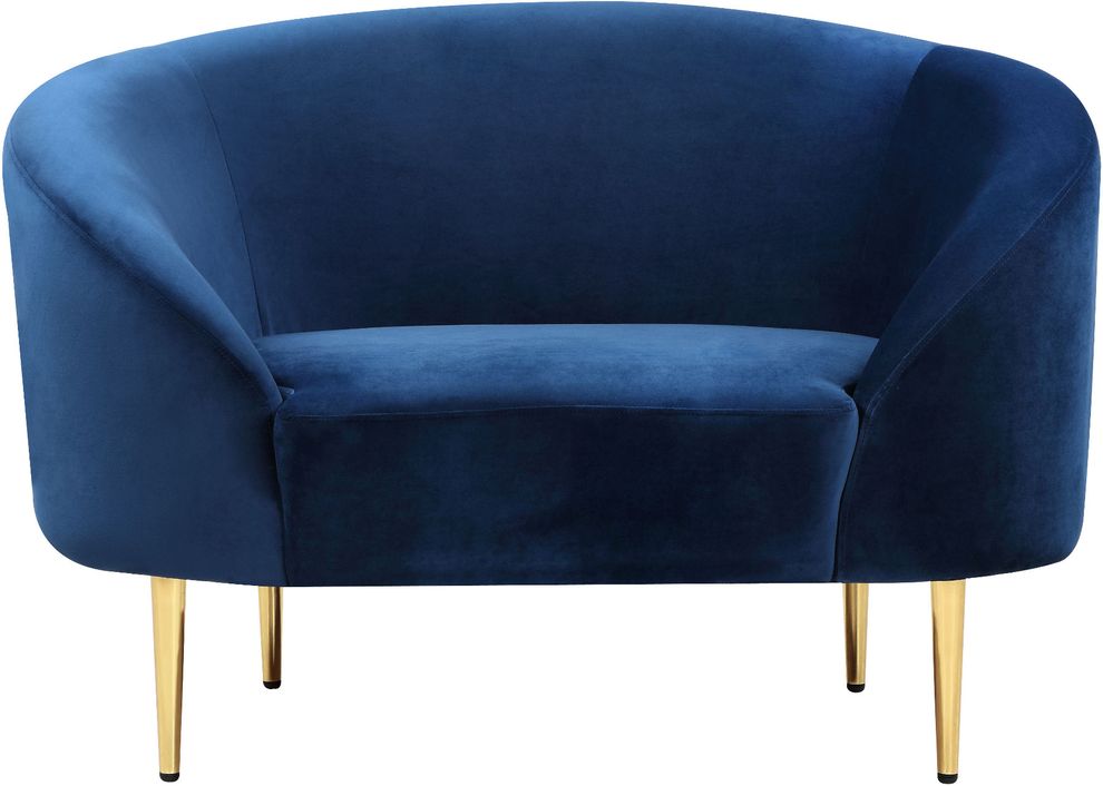 Navy velvet curved design modern chair by Meridian