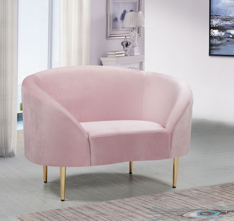 Pink velvet curved design modern chair by Meridian