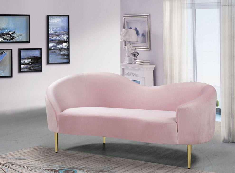 Pink velvet curved design modern loveseat by Meridian