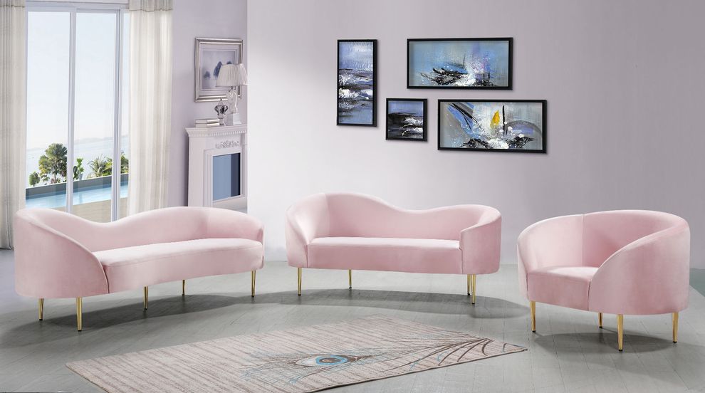 Pink velvet curved design modern sofa by Meridian