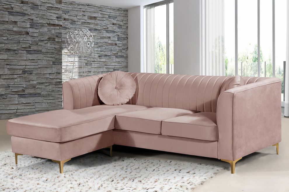 Pink velvet 2pc reversible sectional sofa by Meridian