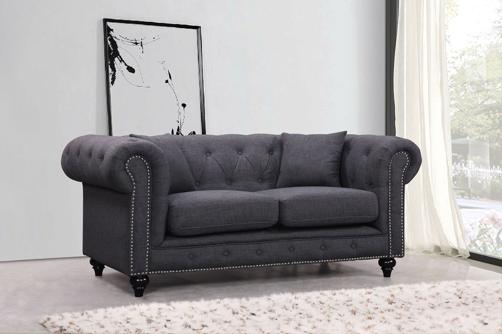 Gray linen fabric loveseat w/ rolled arms by Meridian