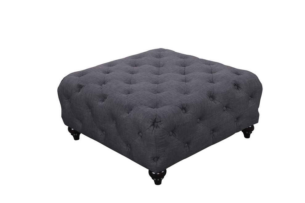 Linen fabric tufted button design ottoman by Meridian