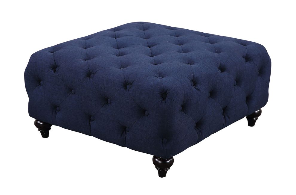 Linen fabric tufted button navy design ottoman by Meridian