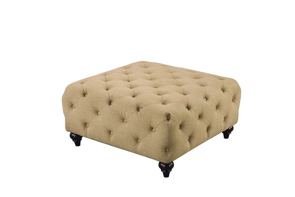 Linen fabric tufted button sand design ottoman by Meridian