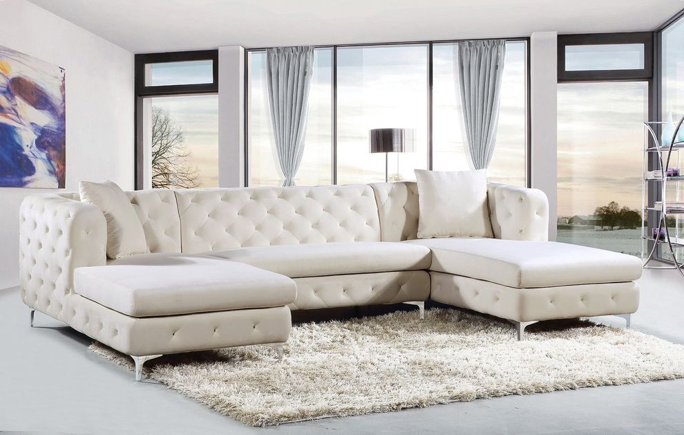 Velvet 3pcs double chaise sectional sofa by Meridian