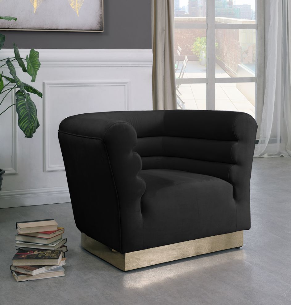 Black velvet horizontal tufting modern chair by Meridian