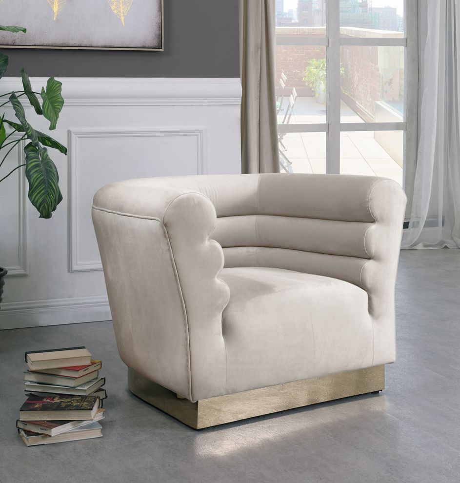 Cream velvet horizontal tufting modern chair by Meridian