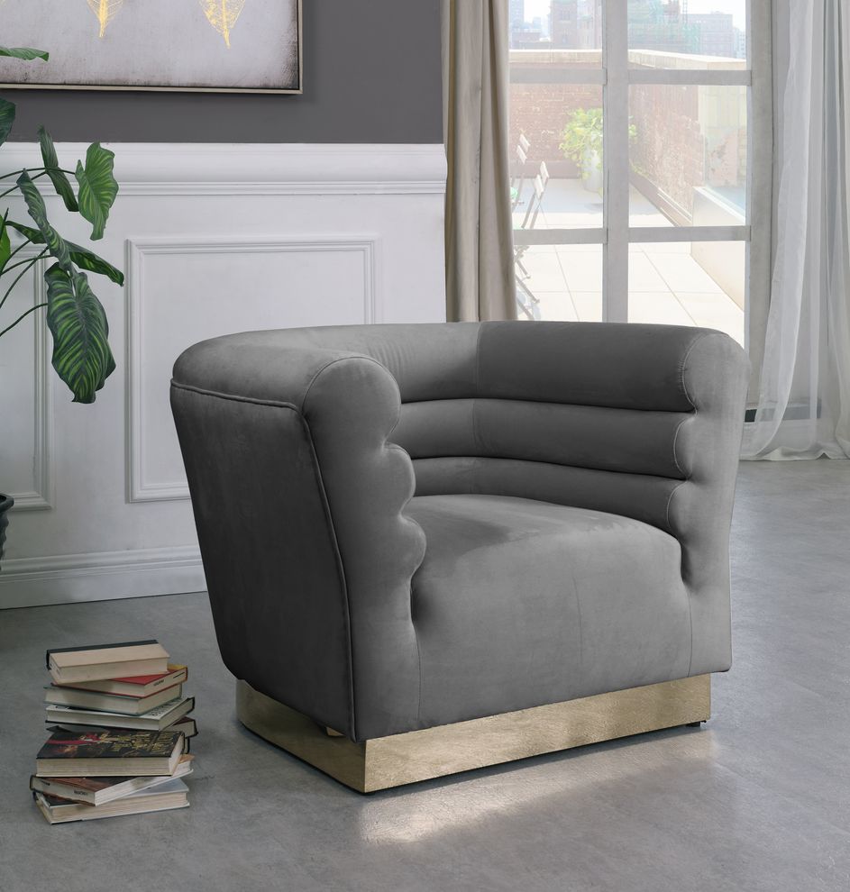 Gray velvet horizontal tufting modern chair by Meridian