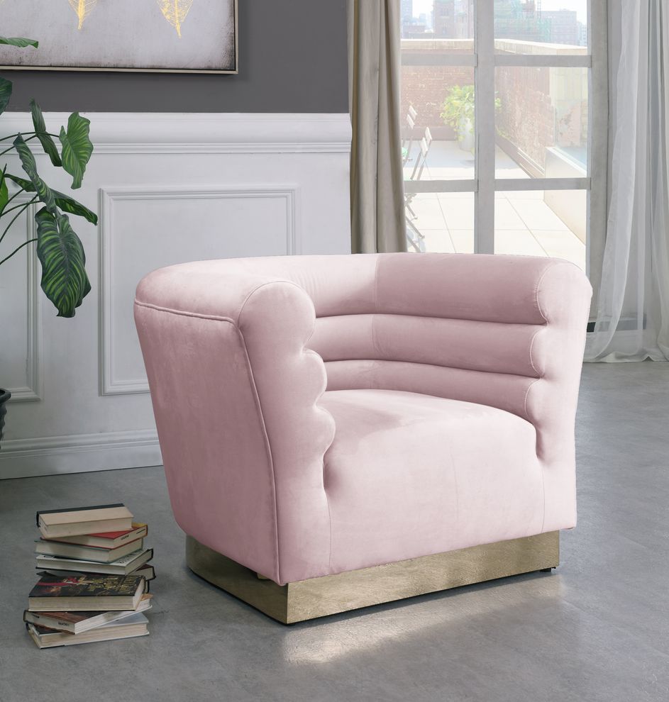 Pink velvet horizontal tufting modern chair by Meridian