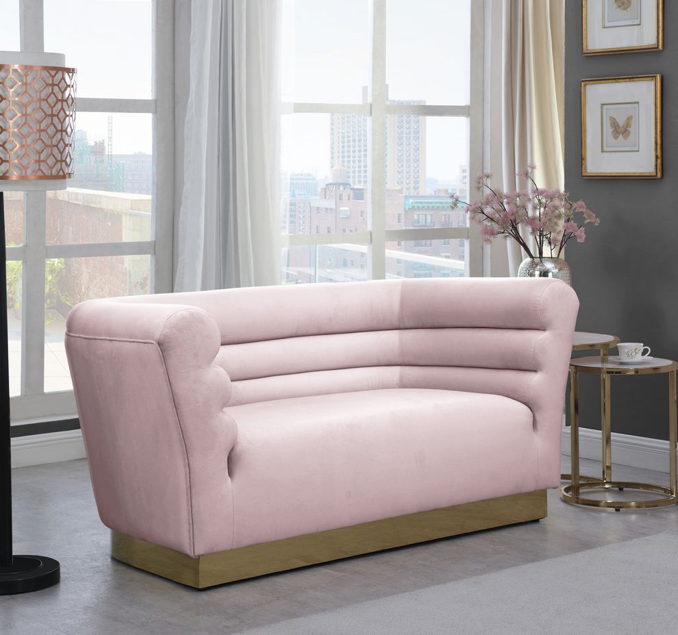 Pink velvet horizontal tufting modern loveseat by Meridian