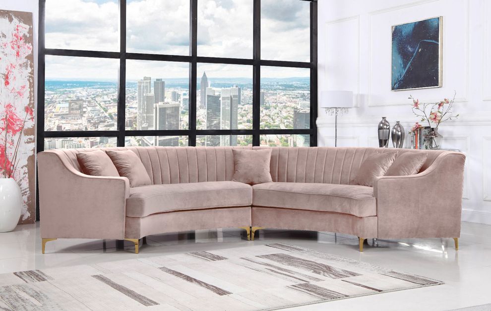 Pink 2pcs oversized curved sectional sofa by Meridian