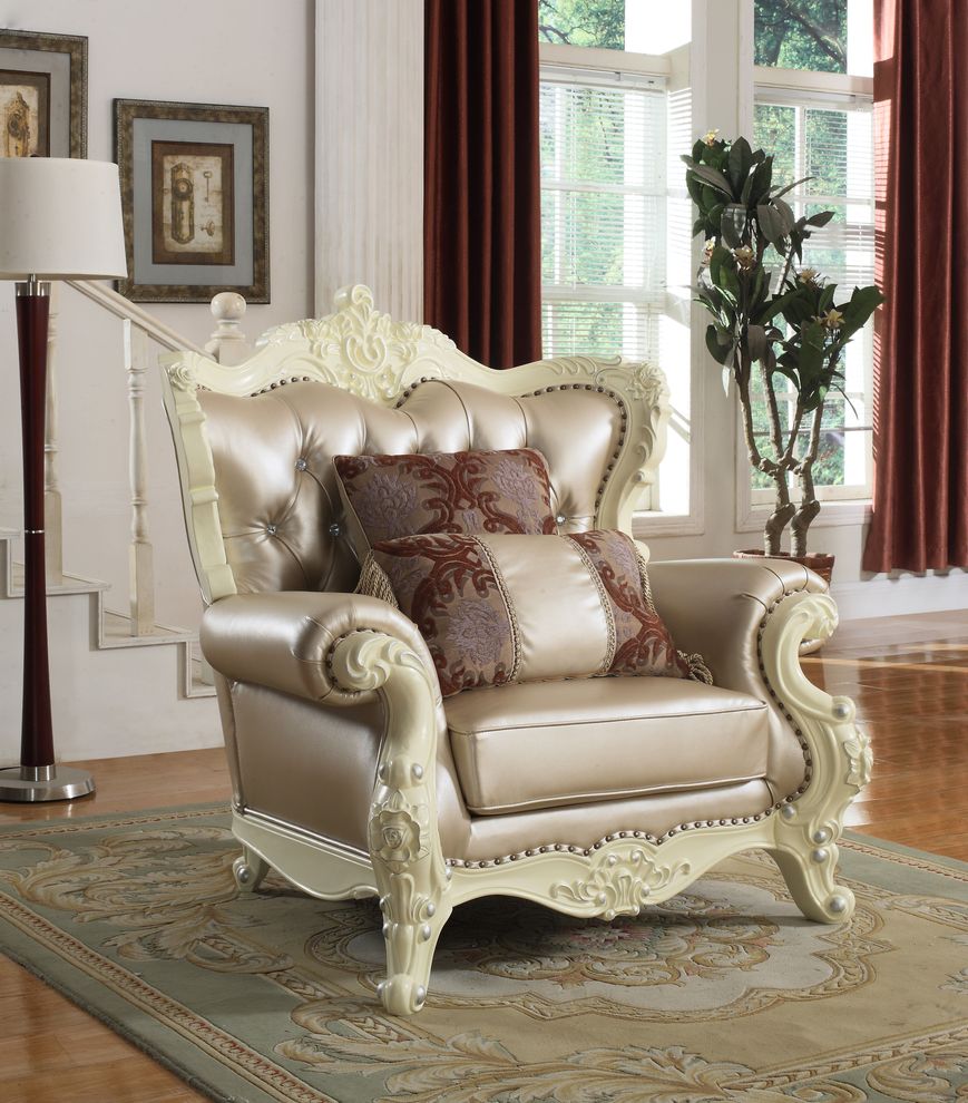 Rich pearl white finish royal style chair by Meridian