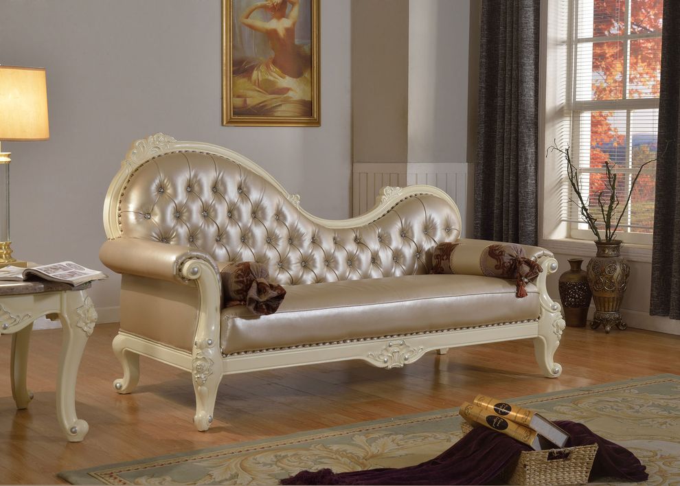 Rich pearl white finish royal style chaise by Meridian