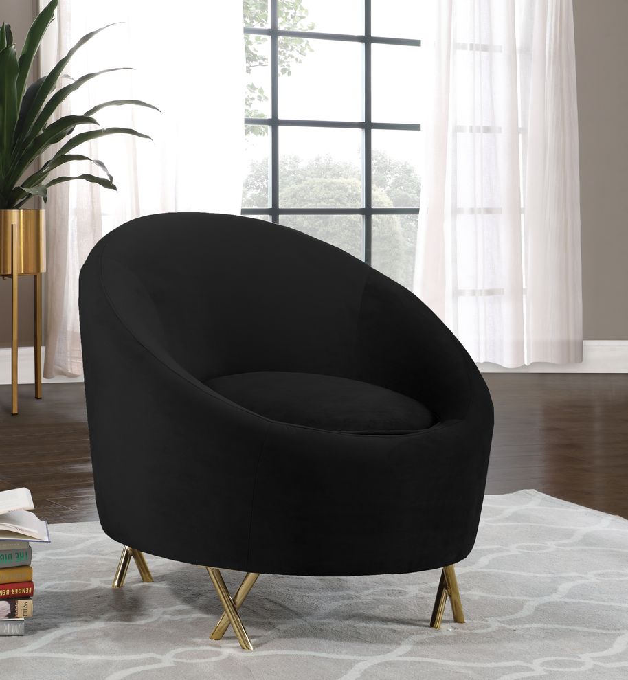 Black velvet rounded back contemporary chair by Meridian