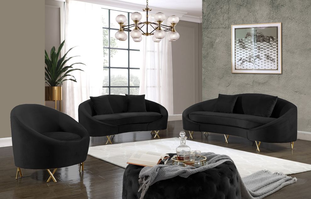 Black velvet rounded back contemporary sofa by Meridian