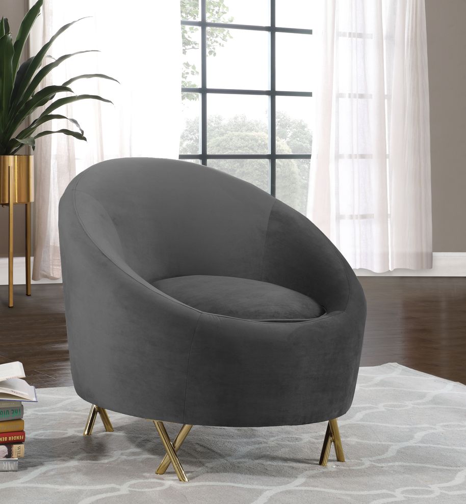 Gray velvet rounded back contemporary chair by Meridian