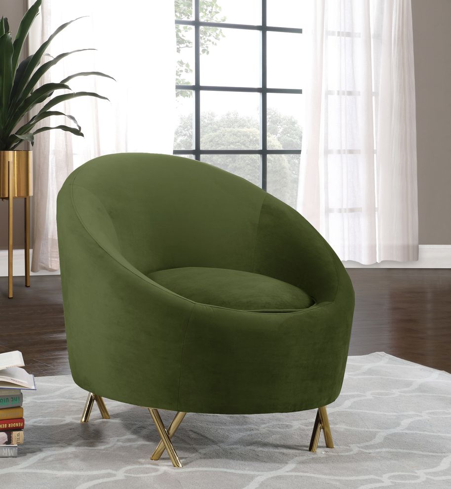 Olive velvet rounded back contemporary chair by Meridian