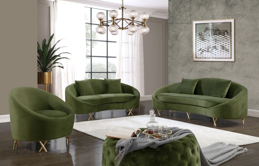 Olive velvet rounded back contemporary sofa by Meridian