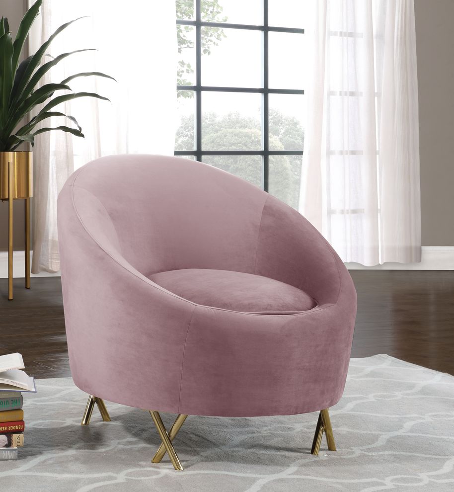 Pink velvet rounded back contemporary chair by Meridian