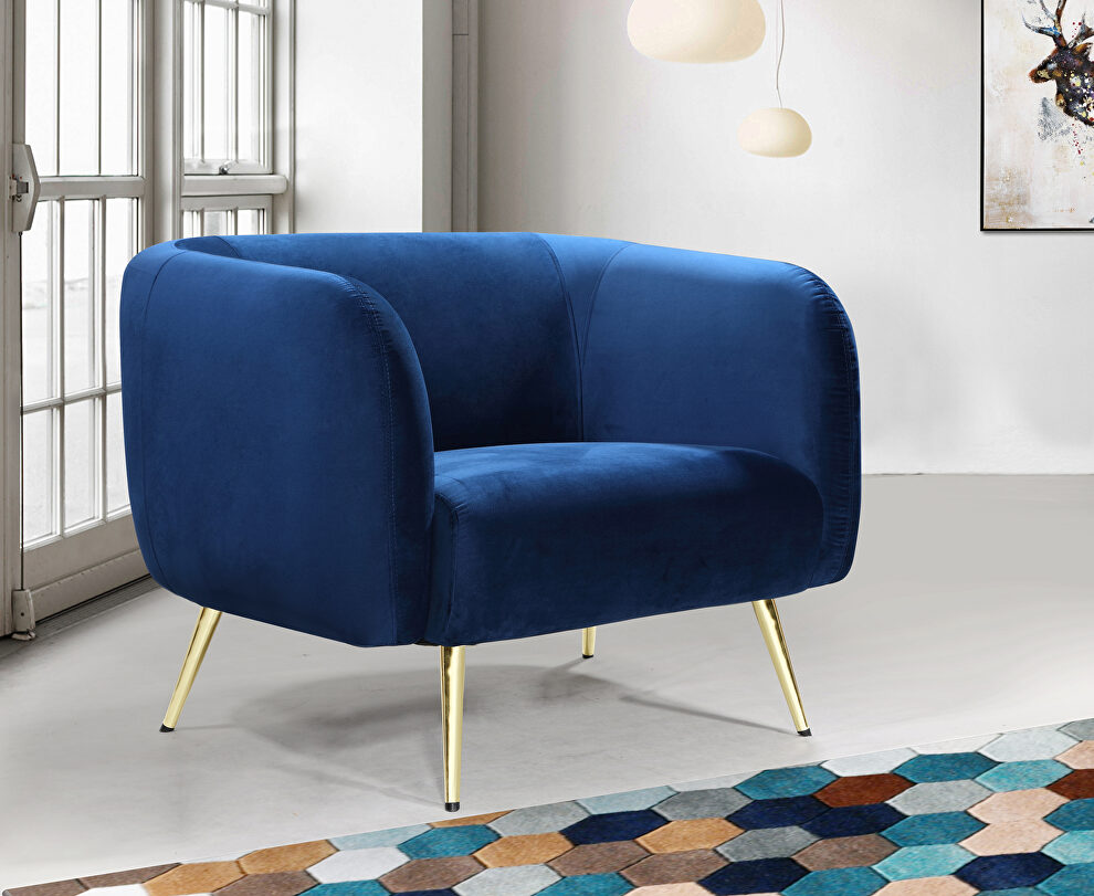 Elegant contemporary velvet / gold legs chair by Meridian
