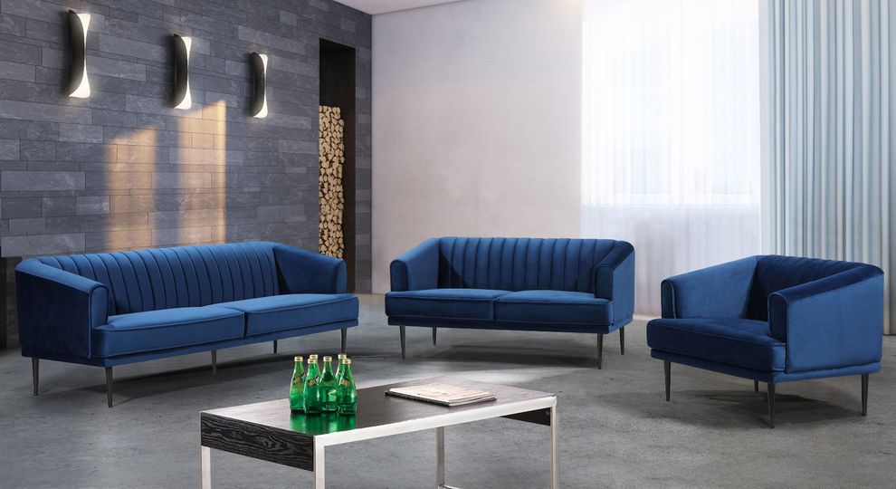 Affordable navy velvet contemporary sofa by Meridian