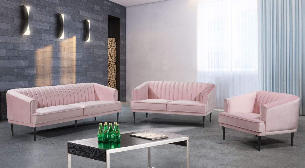 Affordable pink velvet contemporary sofa by Meridian