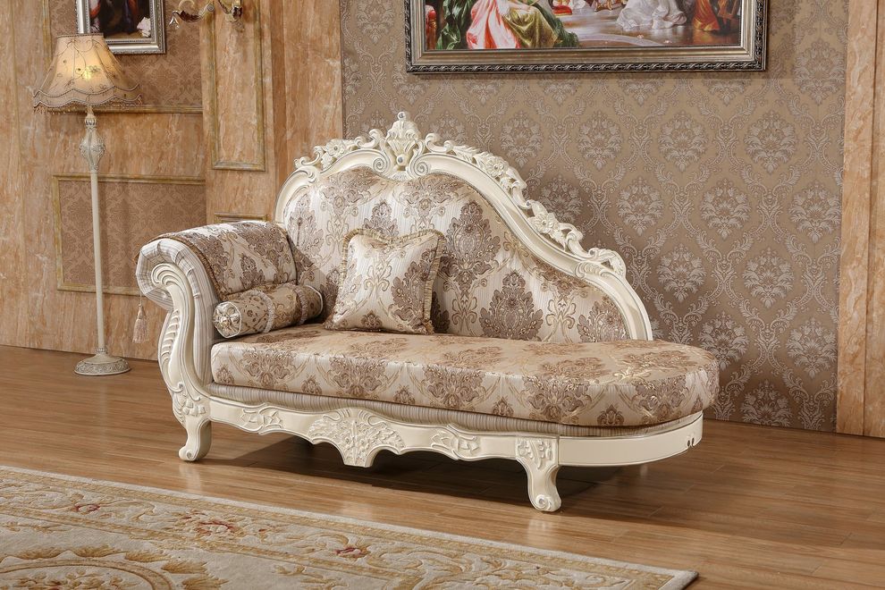 Pearl w/ silver curved design traditional chaise by Meridian