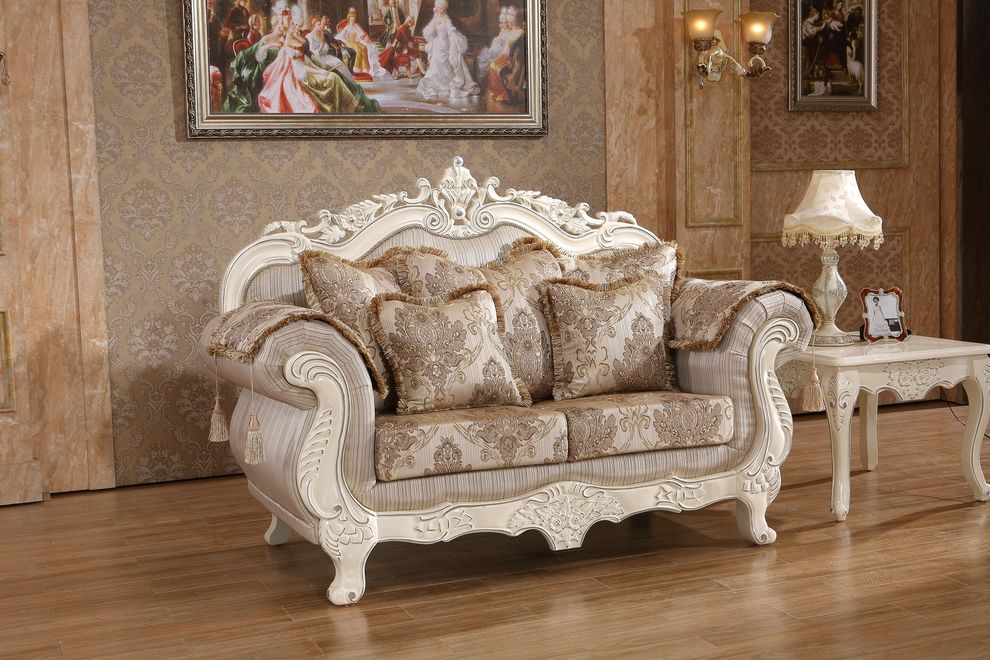 Pearl w/ silver curved design traditional loveseat by Meridian