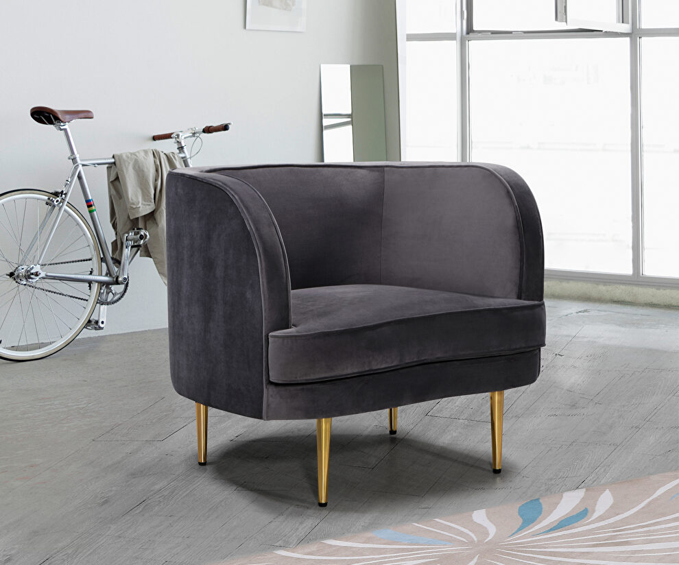 Simple and casual style velvet chair w/ golden legs by Meridian