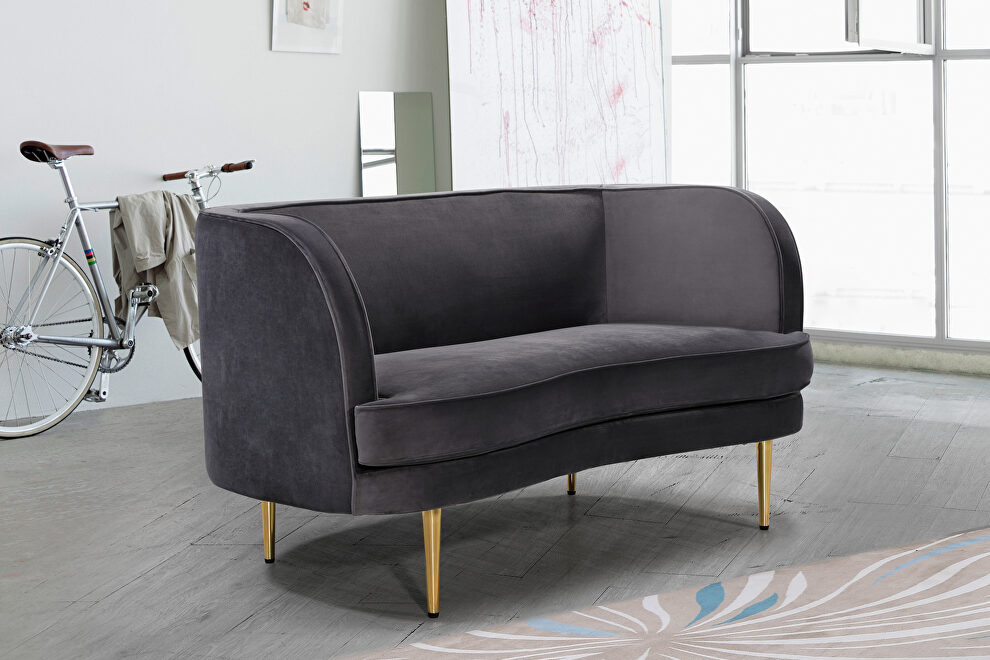 Simple and casual style velvet loveseat w/ golden legs by Meridian