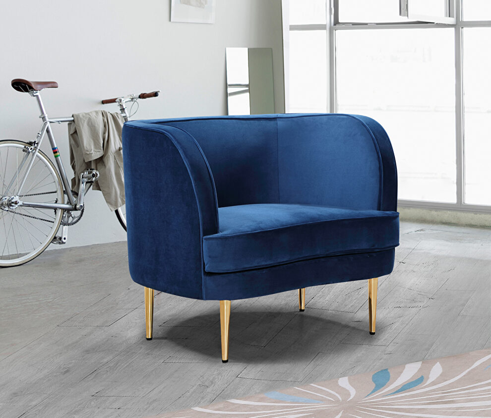 Simple and casual style velvet chair w/ golden legs by Meridian