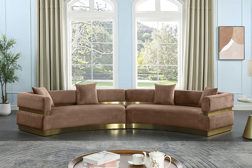 Brown velvet rounded 2pcs sectional sofa by Meridian